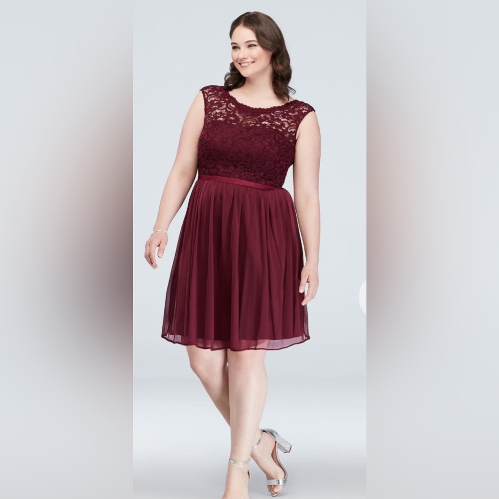 David's Bridal Purple Lace Mini Dress